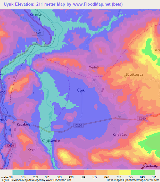 Uyuk,Turkey Elevation Map