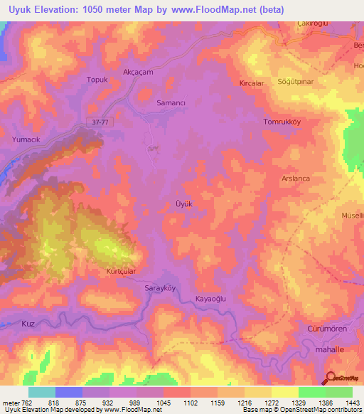 Uyuk,Turkey Elevation Map