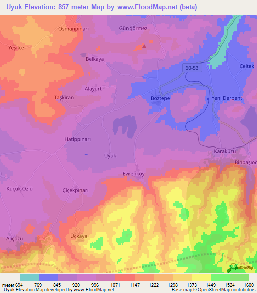 Uyuk,Turkey Elevation Map