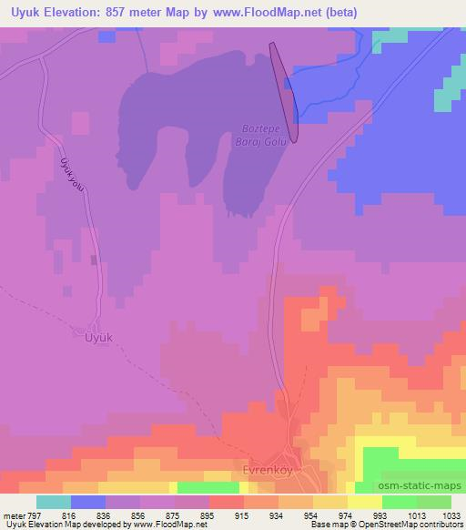 Uyuk,Turkey Elevation Map