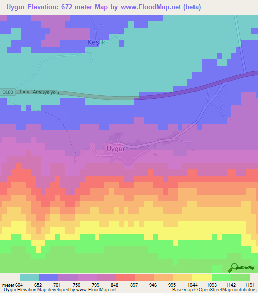 Uygur,Turkey Elevation Map