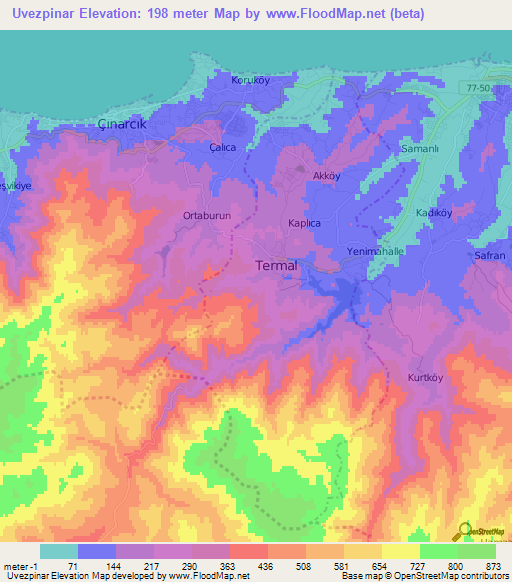 Uvezpinar,Turkey Elevation Map