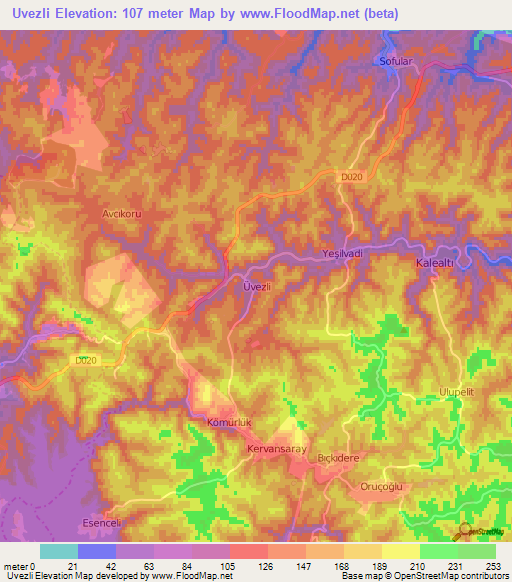 Uvezli,Turkey Elevation Map