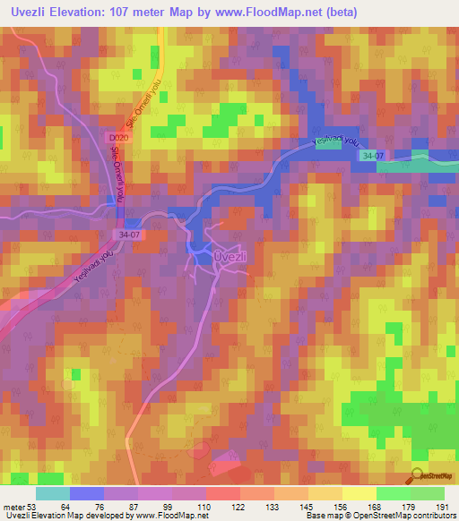 Uvezli,Turkey Elevation Map