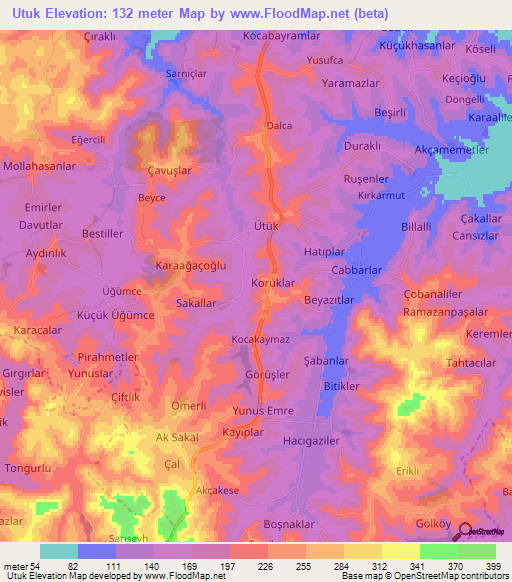 Utuk,Turkey Elevation Map