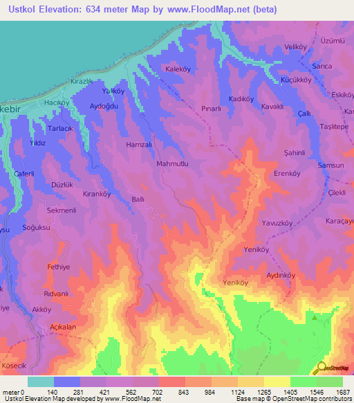 Ustkol,Turkey Elevation Map