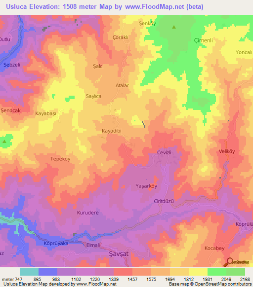 Usluca,Turkey Elevation Map