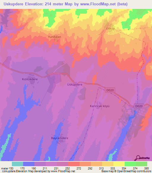 Uskupdere,Turkey Elevation Map