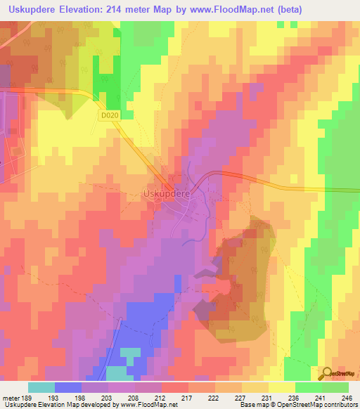 Uskupdere,Turkey Elevation Map