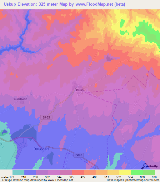 Uskup,Turkey Elevation Map