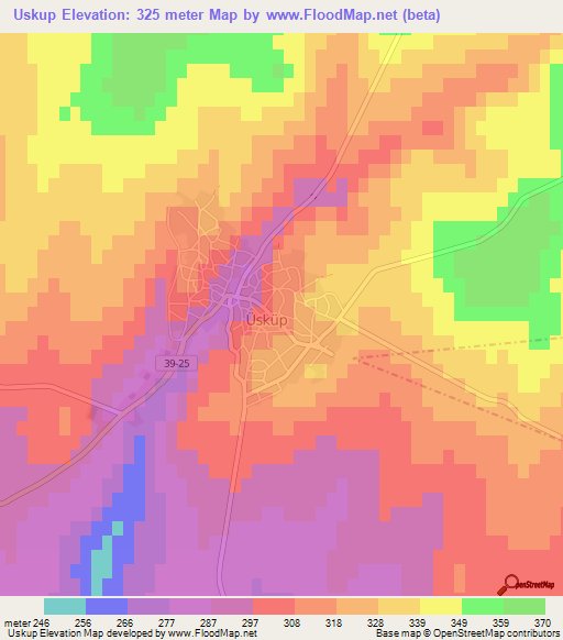 Uskup,Turkey Elevation Map