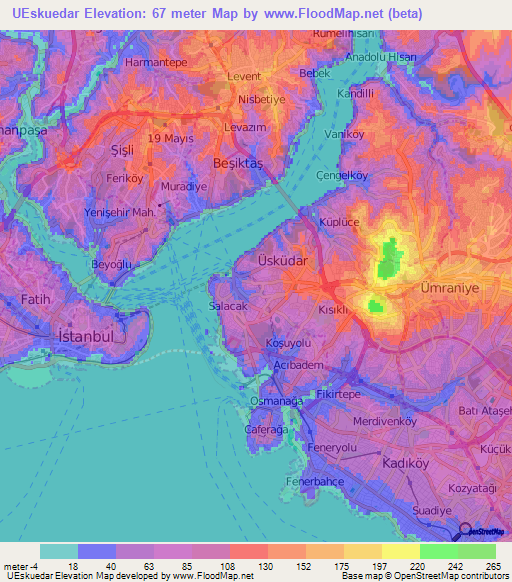 UEskuedar,Turkey Elevation Map