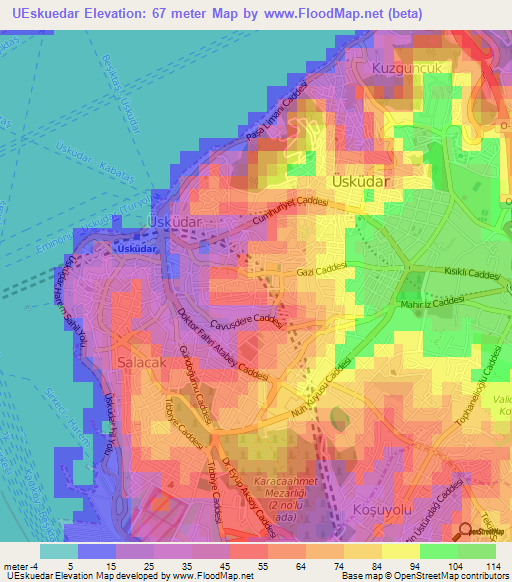 UEskuedar,Turkey Elevation Map