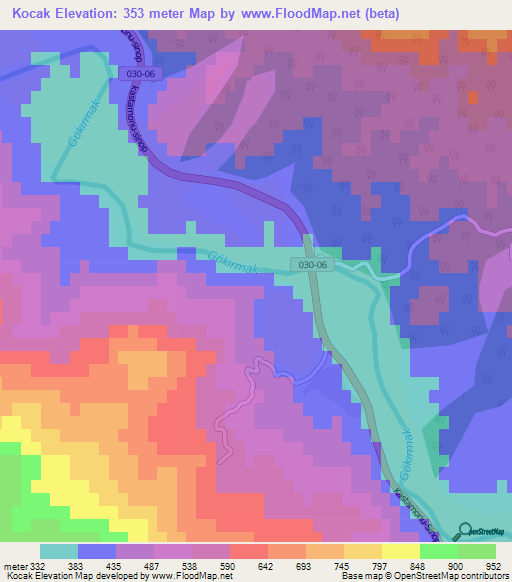 Kocak,Turkey Elevation Map