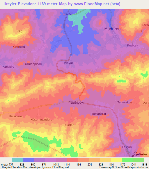 Ureyler,Turkey Elevation Map