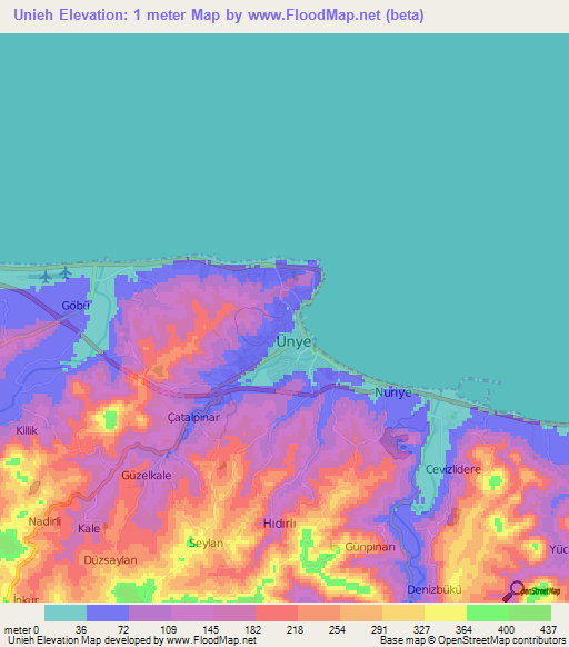 Unieh,Turkey Elevation Map