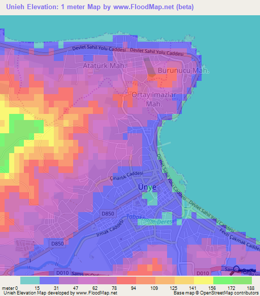 Unieh,Turkey Elevation Map