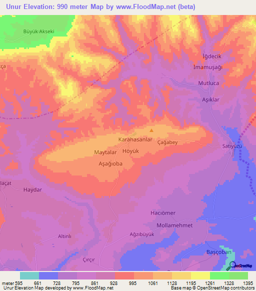 Unur,Turkey Elevation Map