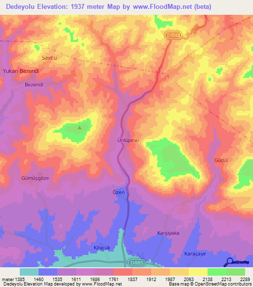 Dedeyolu,Turkey Elevation Map