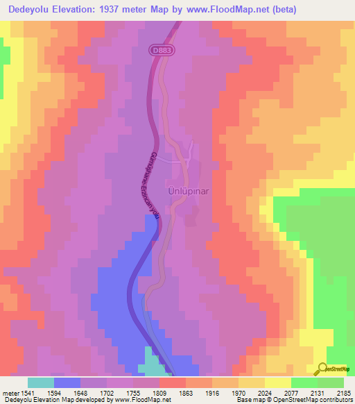 Dedeyolu,Turkey Elevation Map