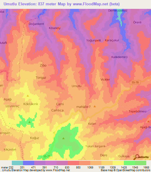 Umutlu,Turkey Elevation Map