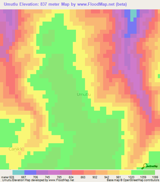 Umutlu,Turkey Elevation Map