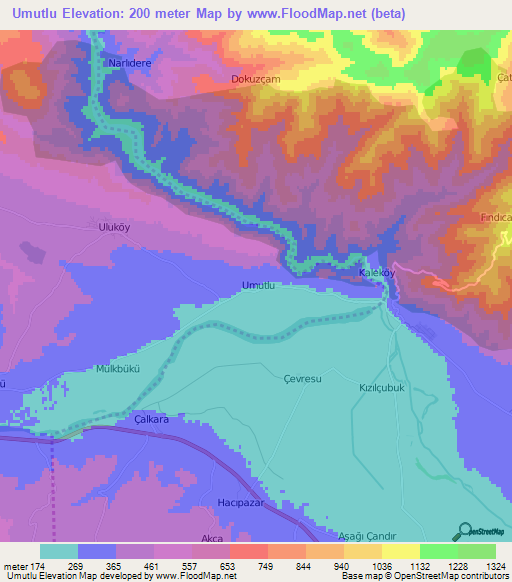 Umutlu,Turkey Elevation Map