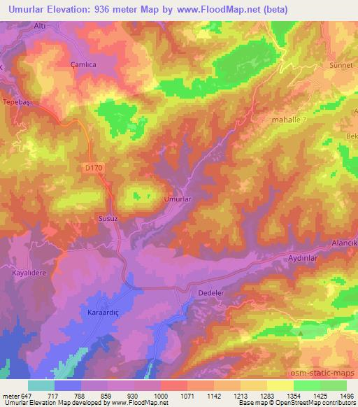 Umurlar,Turkey Elevation Map