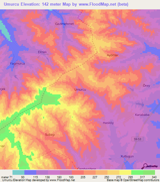 Umurcu,Turkey Elevation Map