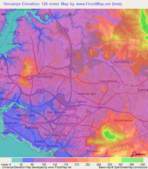 Umraniye,Turkey Elevation Map