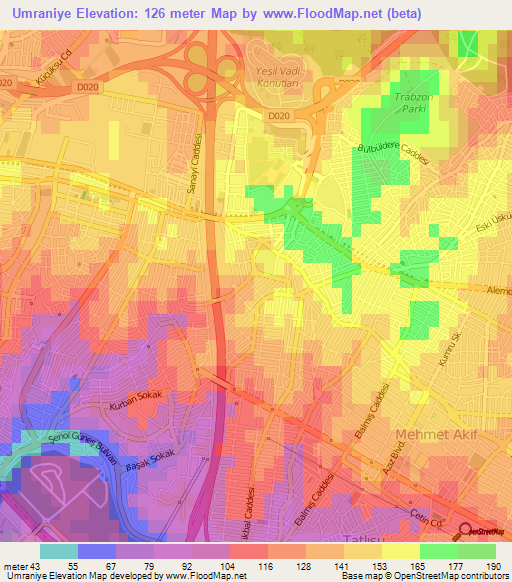 Umraniye,Turkey Elevation Map