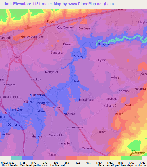 Umit,Turkey Elevation Map