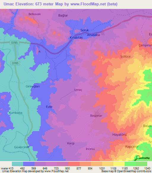 Umac,Turkey Elevation Map