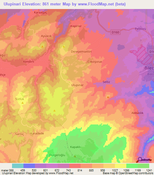 Ulupinari,Turkey Elevation Map