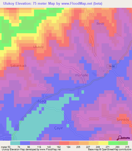 Ulukoy,Turkey Elevation Map