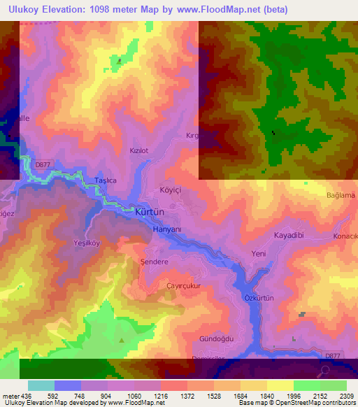 Ulukoy,Turkey Elevation Map