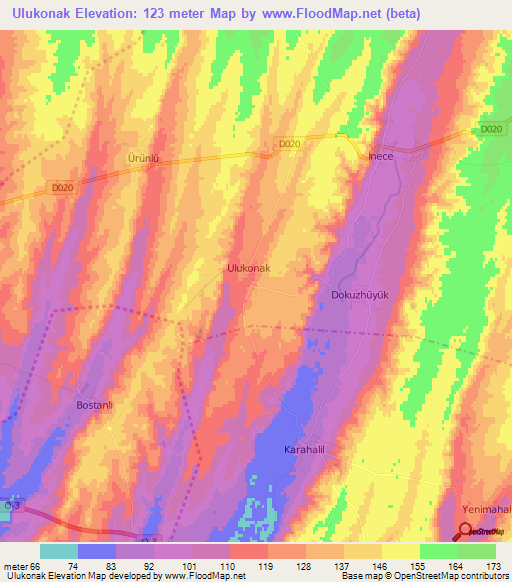 Ulukonak,Turkey Elevation Map