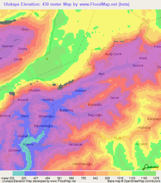 Ulukaya,Turkey Elevation Map