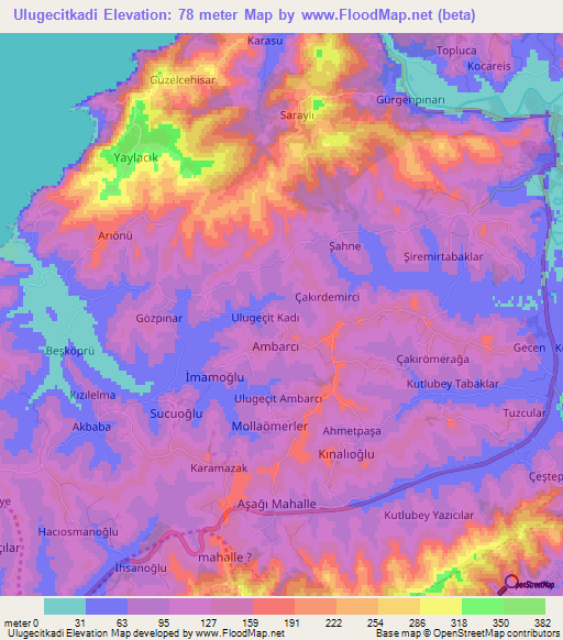 Ulugecitkadi,Turkey Elevation Map