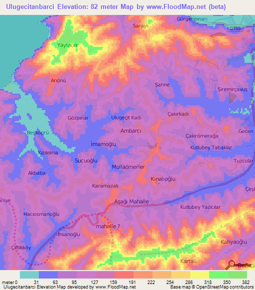 Ulugecitanbarci,Turkey Elevation Map