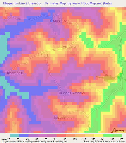 Ulugecitanbarci,Turkey Elevation Map