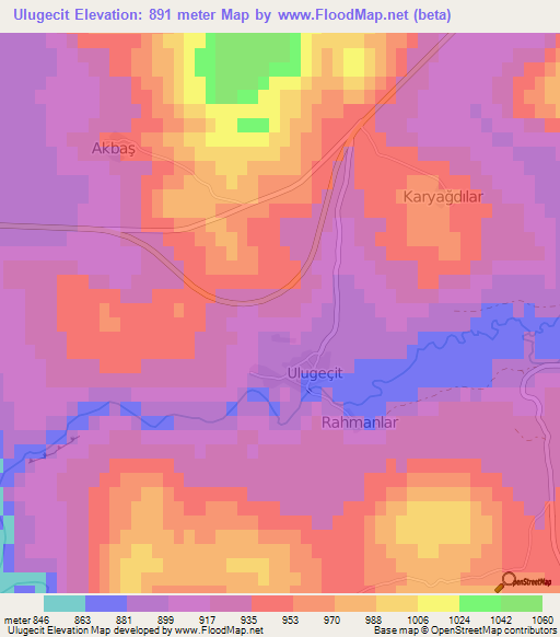 Ulugecit,Turkey Elevation Map