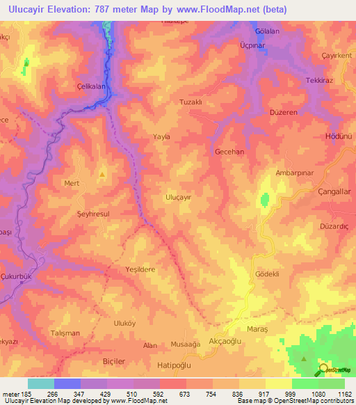 Ulucayir,Turkey Elevation Map