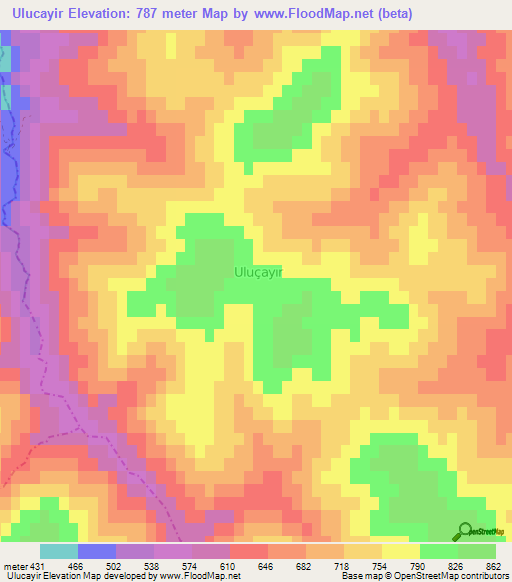 Ulucayir,Turkey Elevation Map