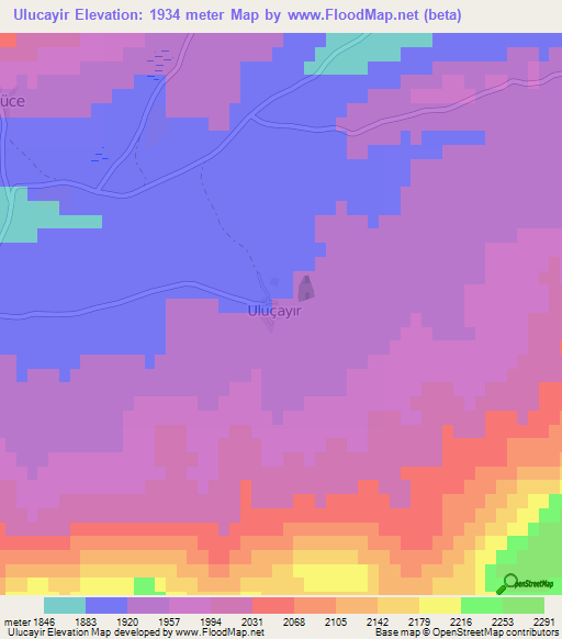 Ulucayir,Turkey Elevation Map