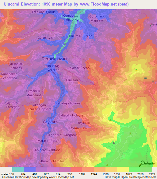 Ulucami,Turkey Elevation Map