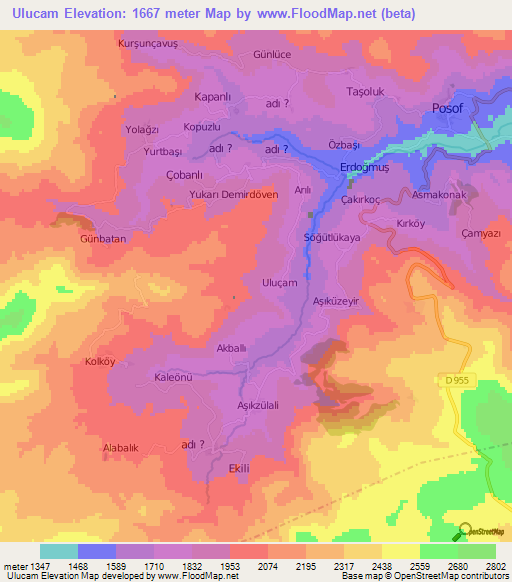 Ulucam,Turkey Elevation Map