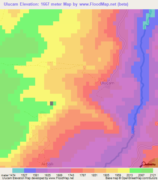 Ulucam,Turkey Elevation Map