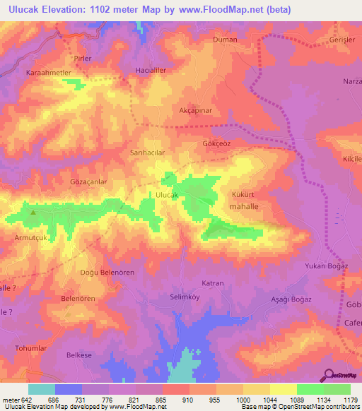 Ulucak,Turkey Elevation Map