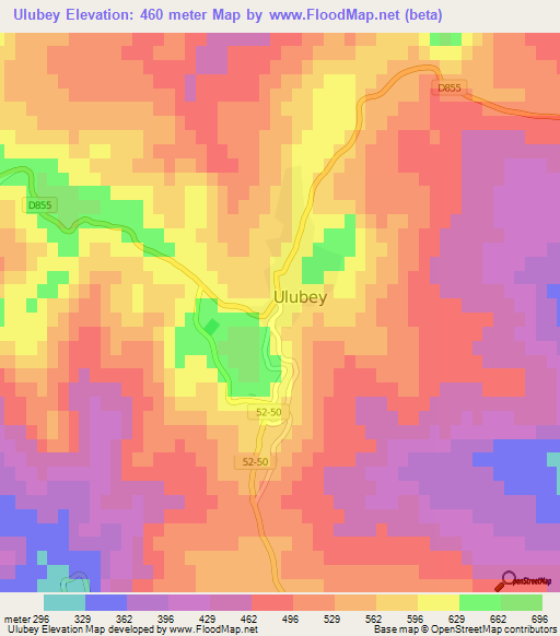 Ulubey,Turkey Elevation Map